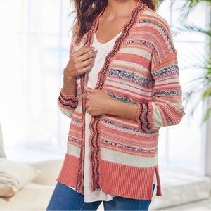 Soft Surroundings Multicolor Cotton Striped Cardigan Size Medium